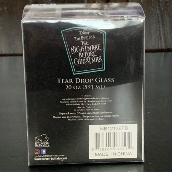 Nightmare Before Christmas Jack & Sally 20oz Tear Drop Glass - NIB - Picture 14 of 14